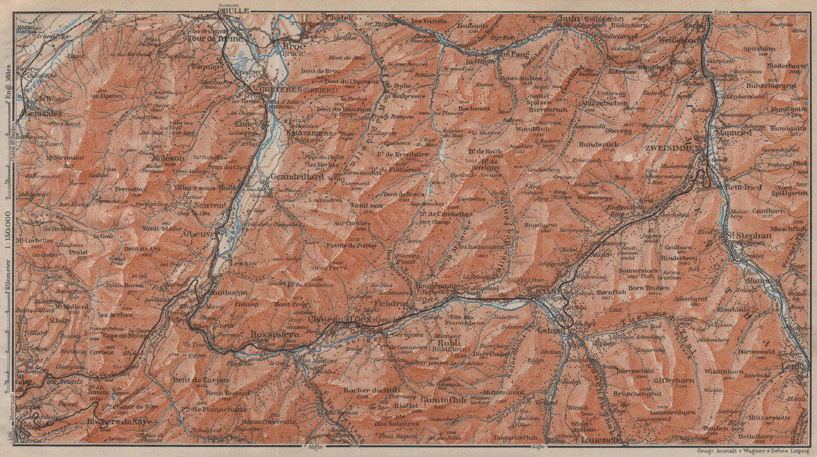 SAANEN/SARINE & SIMME VALLEYS. Gstaad Château-d'Oex Saanenmöser Lenk 1913 map